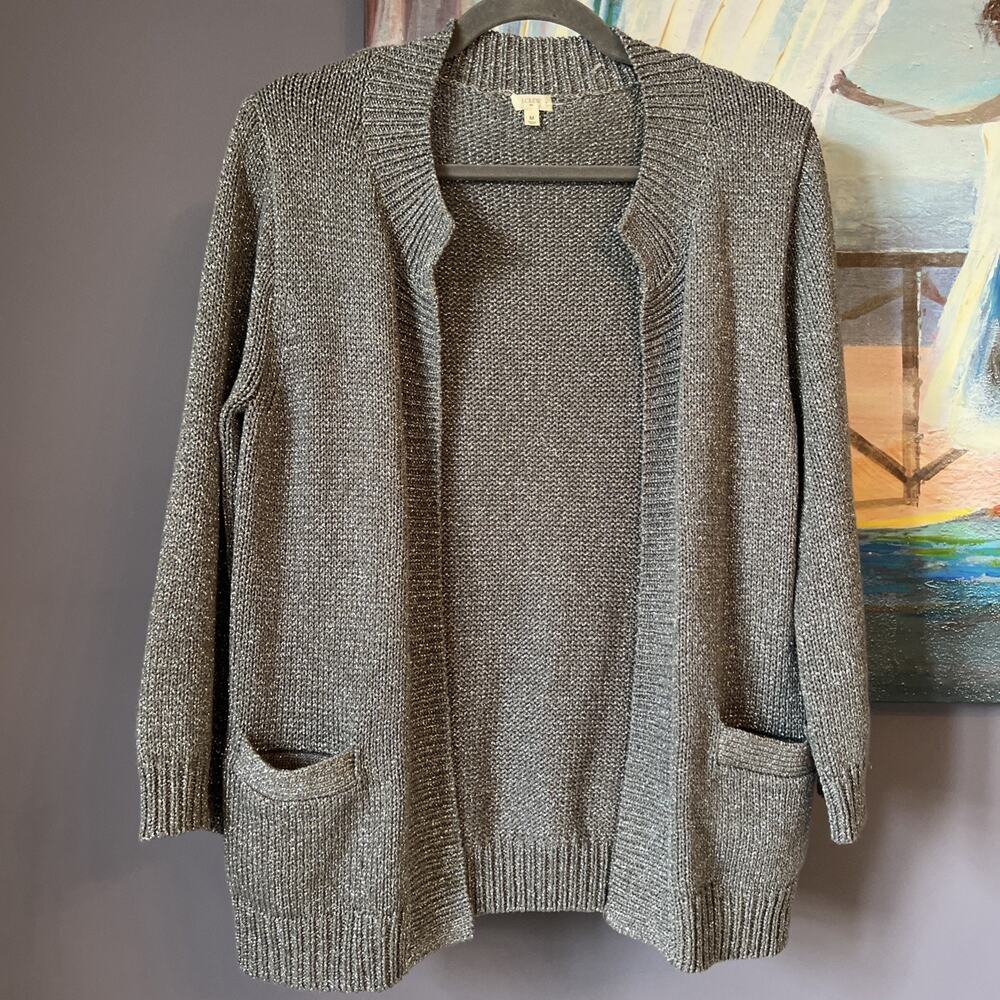 J Crew Size S-M Sparkly Silver Gray Cardigan Sweater